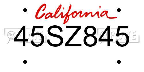 45SZ845 California License Plate