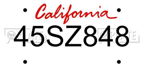 45SZ848 California License Plate