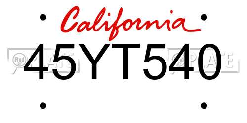 45YT540 California License Plate