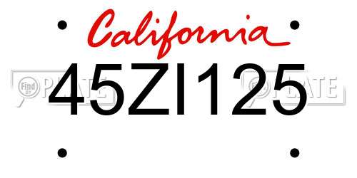 45ZI125 California License Plate