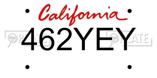 462YEY California License Plate