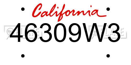 46309W3 California License Plate