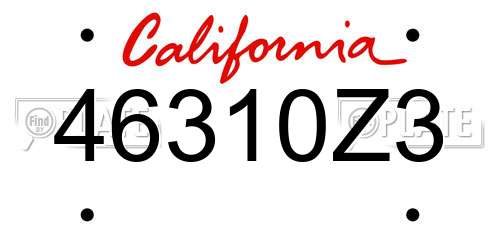 46310Z3 California License Plate