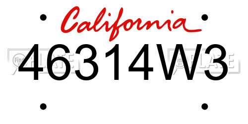 46314W3 California License Plate