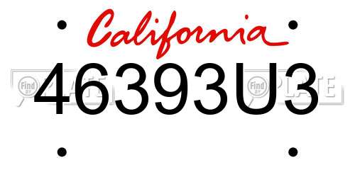 46393U3 California License Plate