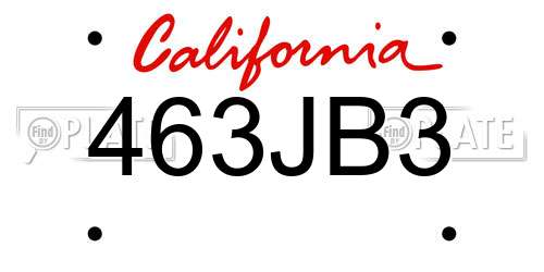463JB3 California License Plate