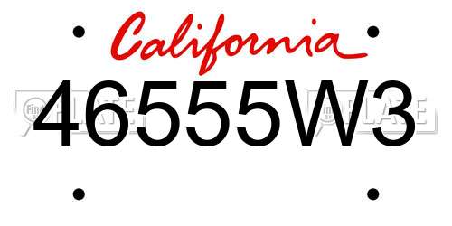 46555W3 California License Plate
