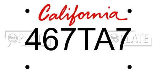 467TA7 California License Plate