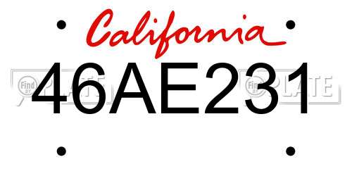 46AE231 California License Plate
