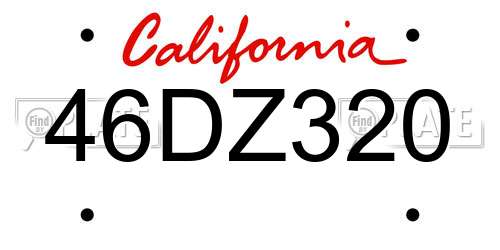 46DZ320 California License Plate