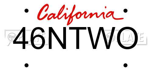 46NTWO California License Plate