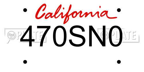 470SN0 California License Plate