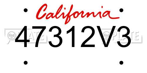 47312V3 California License Plate
