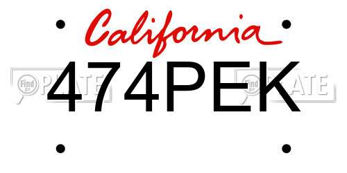 474PEK California License Plate