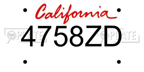 4758ZD California License Plate