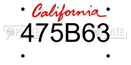 475B63 California License Plate