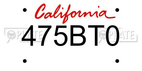 475BT0 California License Plate