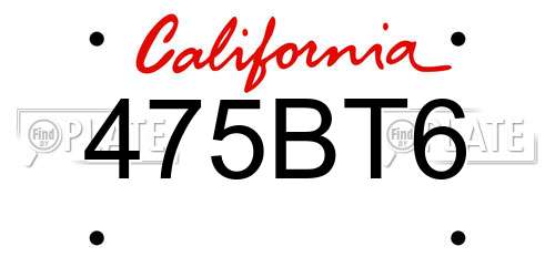 475BT6 California License Plate