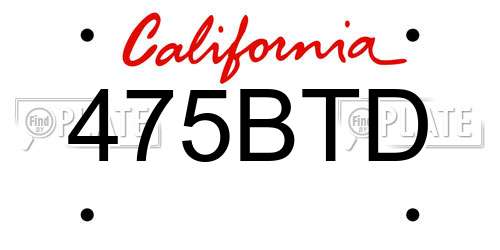 475BTD California License Plate