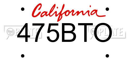 475BTO California License Plate