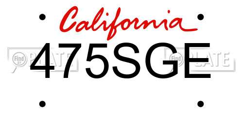 475SGE California License Plate
