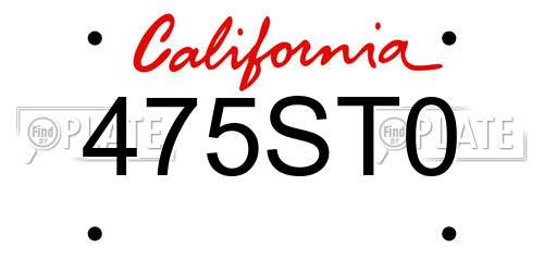 475ST0 California License Plate