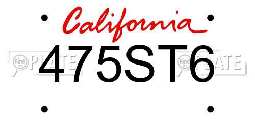 475ST6 California License Plate