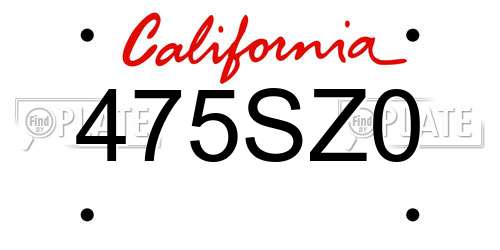 475SZ0 California License Plate