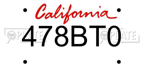 478BT0 California License Plate