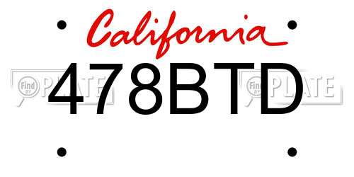 478BTD California License Plate