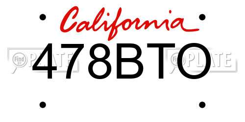 478BTO California License Plate