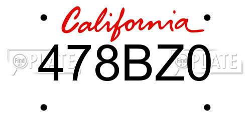 478BZ0 California License Plate