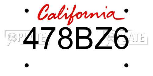 478BZ6 California License Plate