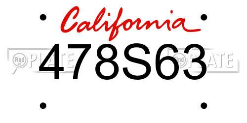 478S63 California License Plate