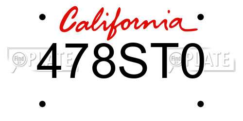 478ST0 California License Plate