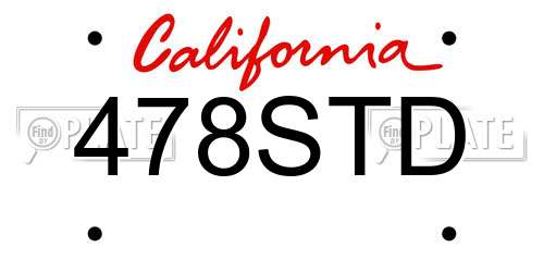 478STD California License Plate