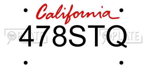 478STQ California License Plate