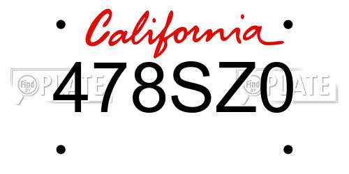 478SZ0 California License Plate