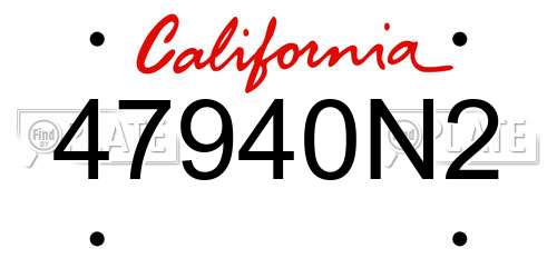 47940N2 California License Plate