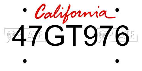 47GT976 California License Plate