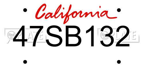 47SB132 California License Plate