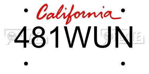 481WUN California License Plate