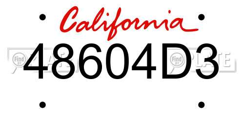48604D3 California License Plate