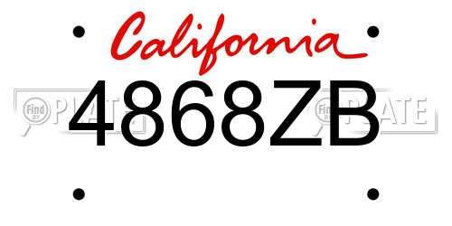 4868ZB California License Plate
