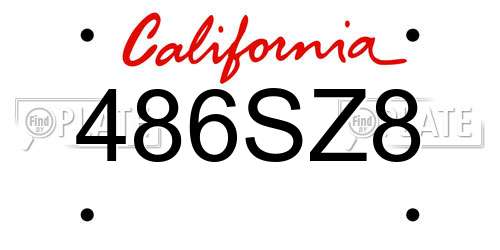 486SZ8 California License Plate