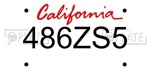 486ZS5 California License Plate