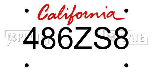 486ZS8 California License Plate