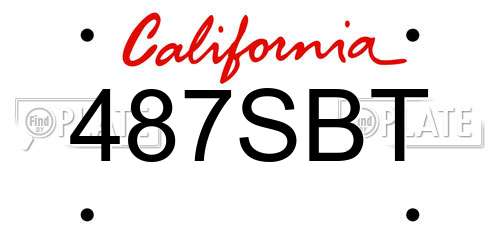 487SBT California License Plate