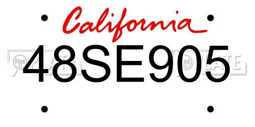 48SE905 California License Plate