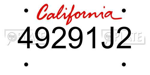 49291J2 California License Plate